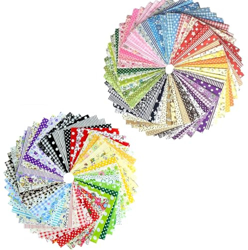 NECXON 50 Pezzi Colowful Patchwork Bundle in Tessuto per Cucire - Materiale in Cotone, Quadrati da 10x10 cm e Varie Forme - Ideale per progetti Artigianali Fai -da -Te