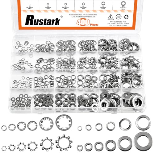 Rustark Kit surtido de arandelas de bloqueo de acero inoxidable 304 (arandelas métricas de acero inoxidable 304)