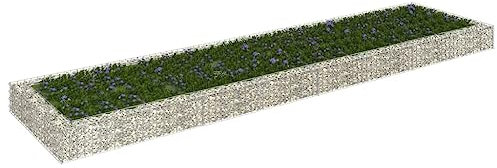 Gabbione Letto Rialzato in Acciaio Zincato 400x100x20 cm,Cesto gabbione per fiori rialzato in acciaio zincato resistente, ideale per bordi di aiuole e decorazioni da giardino da 400 x 100 x 20 cm Vasi
