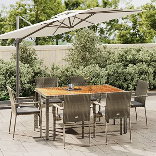 IKAYAA Garten sitzgruppe 6 Personen Rattan Gartenmöbel Set 6 stühle mit Tisch Rattan gartenmöbel Set Rattan sitzgruppe Gartengarnitur-Grau-7-tlg-2