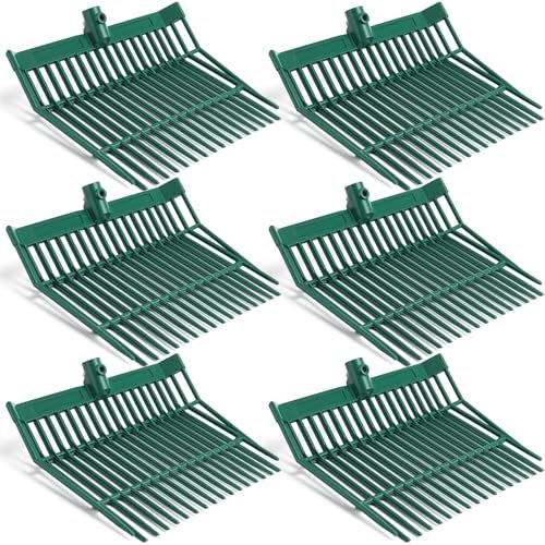 Lasnten 6 Pcs Manure Fork Replacement Head, 18 Tines Pitchfork Head with Screws and Nuts, Horse Manure Rake for Picking up Grass and Hay (Army Green)