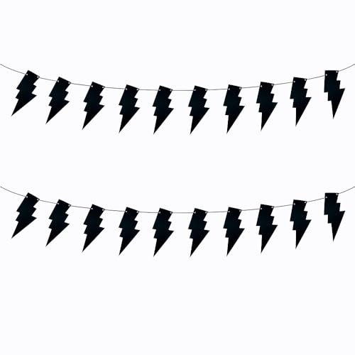 SaktopDeco 2 Pack Black Lightning Banners Felt Lightning Bolt Party Banner for Flash Weather Themed Party Decorations