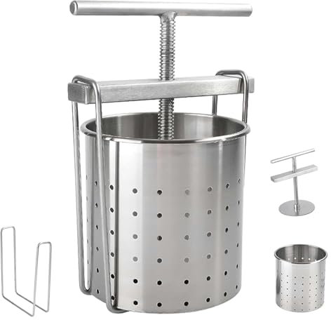 TAIPINGOZ Pressoir à Fruits Manuel, Pressoir A Fruits, Pressoir à Fruits et à vin avec Panier en Acier Inoxydable, Presse à fûts en Acier Inoxydable for la vinification