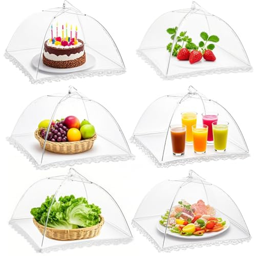 6 Stück Fliegenhaube, Pop-Up-Mesh Abdeckhaube für Lebensmittel, Wiederverwendbar Faltbar Abdeckung für Lebensmittel Kuchenabdeckung Fliegenschirm Essen,Obst, Picknick, BBQ