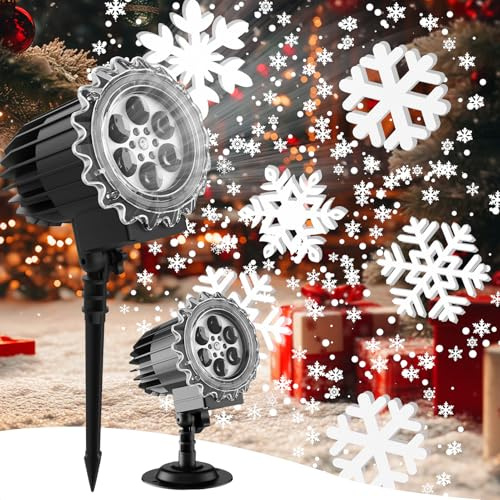 Christmas Projector Lights Outdoor - 2025 Upgrade 3D Snowflake LED Projector Lights, IP65 Waterproof Adjustable for Xmas Indoor Outdoor Christmas Party Decoration