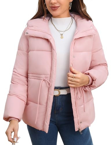 Maeau Giubbotto Piumino da Donna, Cappotto Invernale Corto Imbottito, rosa, L