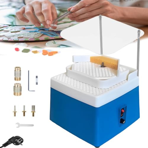 Glasschleifer, Doppellagig Buntglasmühle 65W 4200R/Min 220V Tragbare Mini Schleifwerkzeug Glasmalerei Schleifmaschine mit Schallwand Halterung für Glas und Keramik