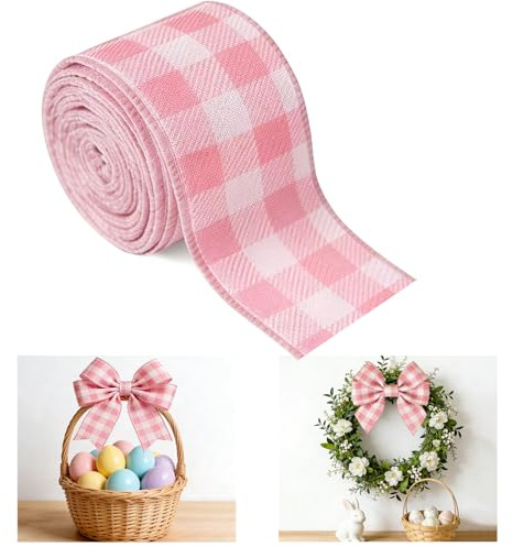 Easter Ribbon, Pascua Cinta Regalo, Decorative Ribbon, Cinta de Raso Boda, Wide, Decoracione de Primavera, para Manualidades, Envoltura de Regalos, Lazos y Decoración de Bodas (Rosa)
