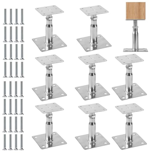 FIFIBANG 8 Piezas Soportes Para Postes Altura Ajustable 90-140mm, Pie de soporte de acero galvanizado con tornillos, Hormigón terrazas vallas cenadores jardín