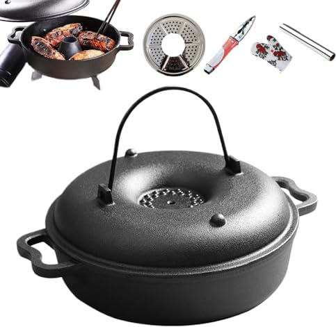 Casseruola – ghisa, forno olandese, manico stabile | rivestimento antiaderente, robusto forno Camp-Dutch, padella per stufare, arrostire, grigliare, grigliare, grigliare all'aperto, cena in famiglia
