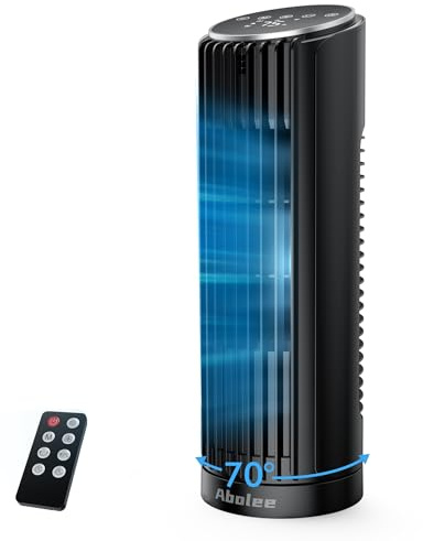 Abolee Tower Fan, 23ft/s Desk Fan with Remote, 70° Oscillating Desk Fan, Standing Table Fan with 4 Speeds, 4 Modes, 12Timer, 2026 New 13'' Bladeless Fan for Bedroom Office, Home