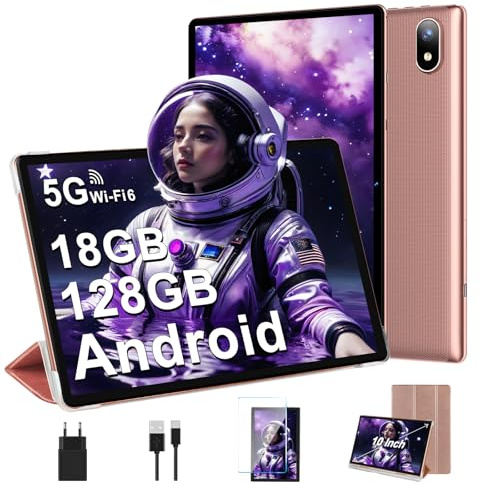 DMOAO Tablet 10 Pulgadas Android con 5G Wi-Fi 6, HD Tablet con 18GB RAM + 128GB ROM (TF 1TB), Widevine L1, 8 Cores 2.0 GHz, Bluetooth 5.0, 1280 * 800 IPS, USB-C, 6000 mAh, Azul