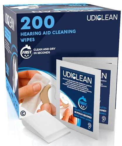 200 Hearing Aid Wet Cleaning Wipes Udiclean - Quick Drying - Removes Grease Sweat and Dirt - Individually Wrapped for Watches Hearing Aids Screens and Glasses