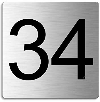 Plaque - Numéro de porte - 34 | 85x85 mm auto-adhésif | acier inox brossé Nr.48334