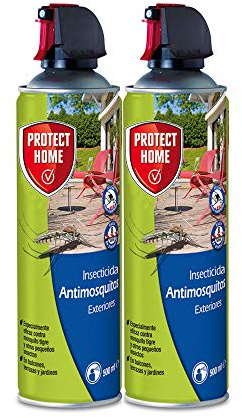 Protect Home Antimosquitos Exteriores, Insecticida Persistente, Ideal para Mosquitos Tigre y Moscas, Pack de 2 Botes con Guantes Exclusivos SBM.