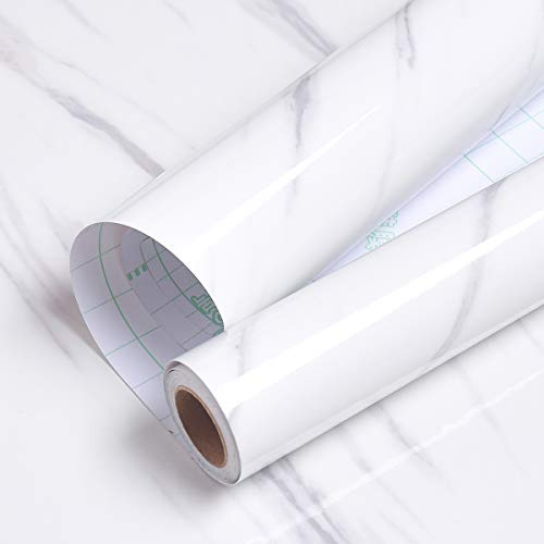Livelynine Papier Adhésif pour Meuble Marbre Blanc avec Veine Gris Clair Revêtement Plan de Travail Adhésif pour Cuisine Salon Rouleau Adhésif Décoratif Amovible Lavable Imperméable de 40CM*2M