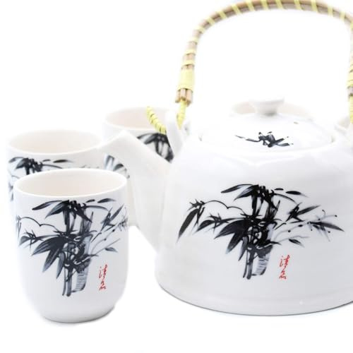 Tetera de hierbas oriental de piedra azul. Entrenador de té integrado y 6 tazas a juego