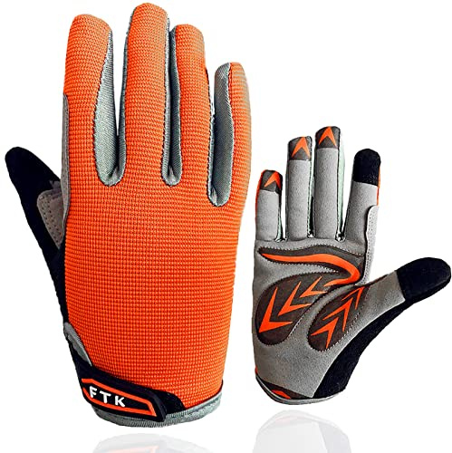 FINGER TEN Fahrradhandschuhe Kinder MTB Fahrrad Freizeit Vollfigner mit Gel rutschfest Wert 1 Paar Orange S, Radsport Skatehandschuhe für Sommer Jungen Mädchen 2-11 Jahre