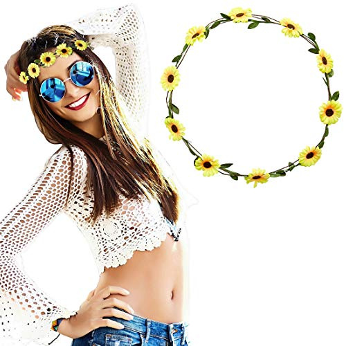 NET TOYS Traumhaftes Flower Power Blumen-Haarband - Gelb-Grün - Außergewöhnlicher Frauen-Kopfschmuck Blumenkranz Hippie Girl - EIN Highlight für Festival & Sommerfest