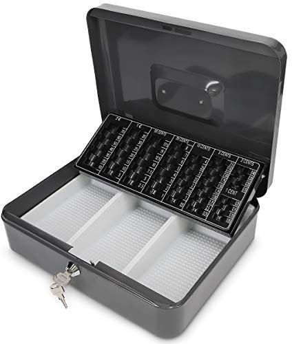 Navaris Geldkassette mit Euro Münzfach Scheinfach - Kasse mit Zählbrett für Bargeld Münzen Scheine - Geldkasse Box abschließbar in Anthrazit