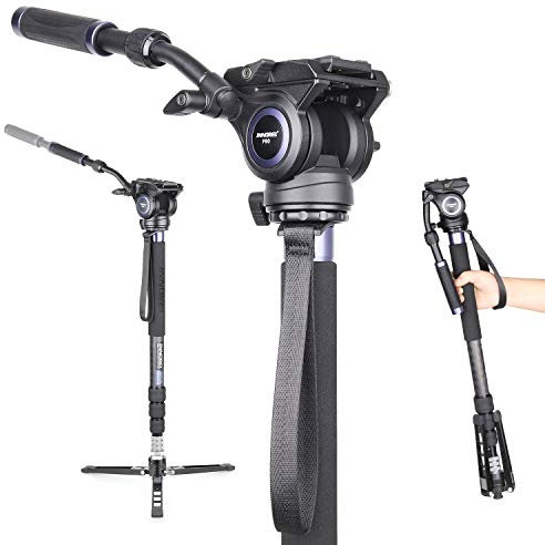 Vidéo Monopode, INNOREL VM75CK, Tige de Stabilisateur pour Appareil Photo et Vidéo à 4 Sections en Fibre de Carbone, avec Tête Fluide et Base Tripode pour DSLR Caméscopes Max:6kg