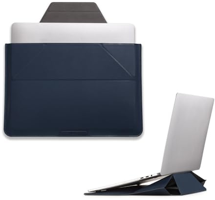 MOFT Laptopfodral läderväska och laptopstativ för 15–16 tum anteckningsbok, expanderbar förvaring, 2 justerbara vinklar, kompatibel med MacBook Air 2021 2022, djupblå