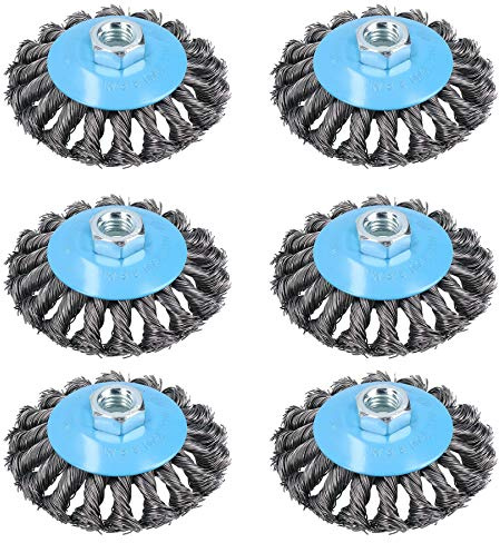 Lot de 6 brosses métalliques pour retirer la peinture de la rouille et les nœuds torsadés pour meuleuses d'angle de 10,2 cm
