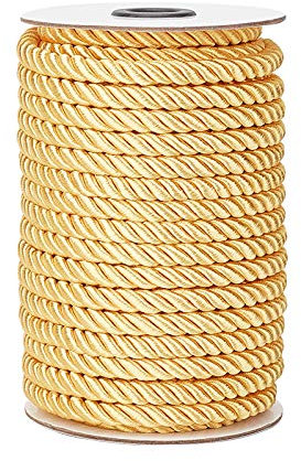 PandaHall 20m 8mm Cord Trim Gold Dekoratives Seil Atlaskordel Atlasschnur Kordelschnur Für Vorhang Raffhalter, Polster, Ehrenschnur, Weihnachtsgirlande, Handtaschen Griffe