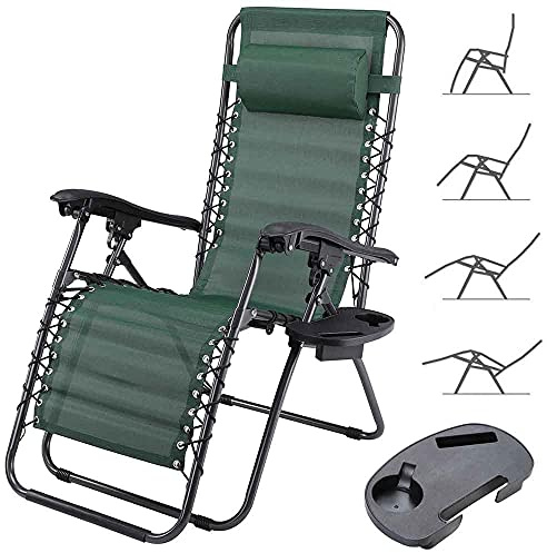 BAKAJI Sedia a Sdraio Relax Reclinabile Modello Fasciato Con Vassoio Struttura In Acciaio e Tessuto Textilene Dimensione 163x65x113cm Per Spiaggia Giardino Terrazzo Esterno (Fasciato Verde)