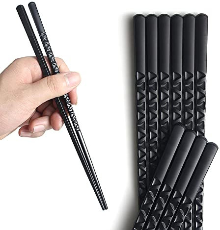 Palillos Reutilizables, 5 Pares de Palillos con una Caja de Papel Kraft, Palillos de Material de Fibra de Vidrio de 24cm, Aptos Para Lavavajillas