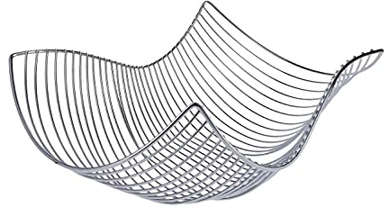 KHG Obstkorb aus Edelstahl in silberfarben, verchromt, modern und dekorativ, bessere Luftzirkulation durch die Gitterstruktur, viel Platz für Obst, multifunktional, für Wohnzimmer, Esszimmer und Küche