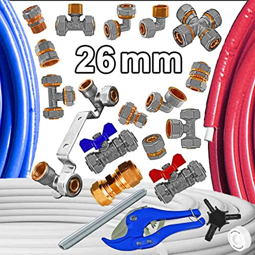 MegaHaustechnik Kugelhahn mit Flügelgriff blau Schraubfitting für Mehrschichtverbundrohr 26x3 mm (AußenØ x Wandstärke) aus Messing Absperrhahn Ventil Trinkwasser geeignet