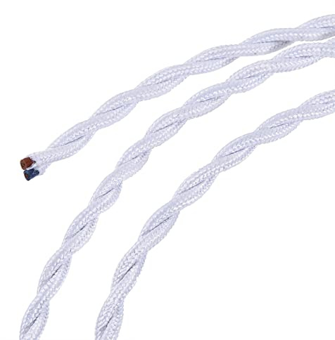 sourcing map Twisted Cloth Covered Wire 2 Core 18AWG 3 Meter/9.8 Feet, Vintage Woven Fabric Electrical Cable for Pendant Light DIY Project, White