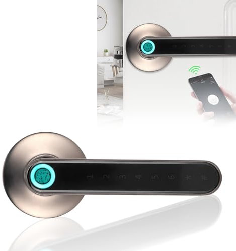 Fingerprint Biometric Door Lock Smart Door Knob Keyless Entry Password Handle Lock for Smart APP Control Smart Locks for Front Door Home Hotel Office Security (Black)