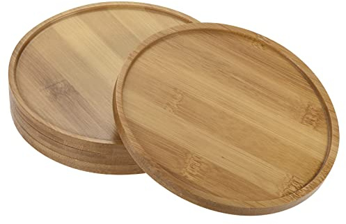 sourcing map Platillos para Maceta 4uds, Plato Planta de 15,5cm Diámetro Exterior, Bandeja de Goteo de bambú Redonda de Flores para Interiores