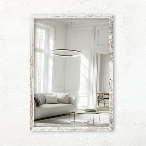 CLAMARO Vision Wandspiegel 30x40 cm Vintage Weiss mit Rahmen, 300+ Größen wählbar, Echtglas-Spiegel im Hoch- & Querformat montierbar - handgefertigt in Deutschland