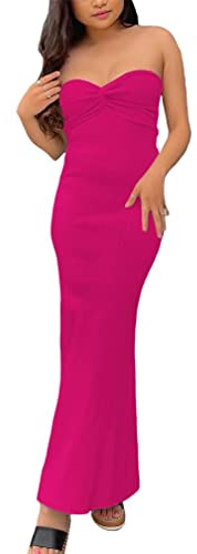 Sdencin Y2K - Vestido Largo Sexy con Nudo Frontal Acanalado de Punto Ajustado y Tubo Bandeau para Mujer, Casual, sólido, sin Tirantes, Largo, Rosa, Large