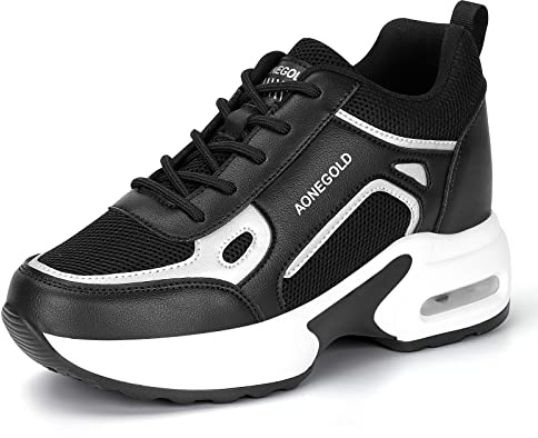AONEGOLD Dam, kilklack, sneakers, sportskor, kilklack, sneakers, fritidsskor, Svart 6037, 39 EU