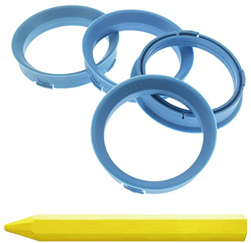 4 anneaux de centrage de 66,6 x 56,6 mm bleu clair jantes anneaux + 1 stylo à craie pour pneus