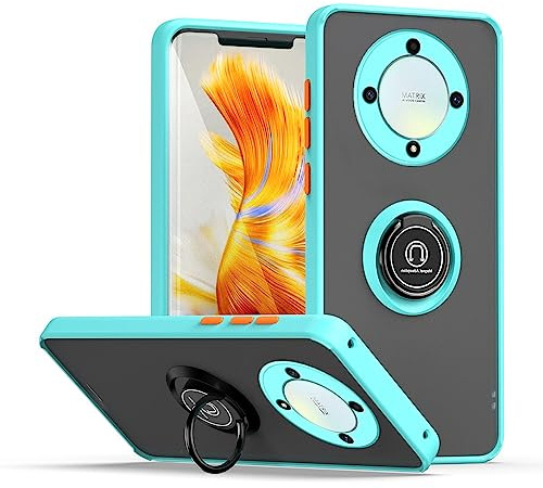 HAOYE Funda para Honor Magic 5 Lite 5G (Magic5 Lite) / X9a, Shockproof Translúcido Carcasa con Giratorio Anillo Kickstand, Hard PC y Silicona TPU Tough Armor Case Cover. Cielo Azul
