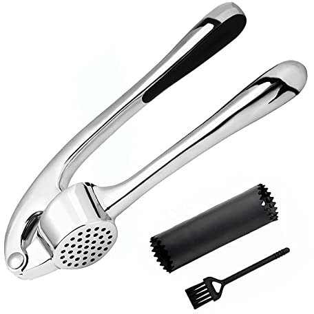 Knoblauchpresse Küchenhelfer, Knoblauchpresse mit squeeze ergonomischer, Knoblauchschneider Garlic Press, Knoblauchhackwerkzeug zum Extrahieren von mehr Knoblauchpaste mit Reinigungsbürste