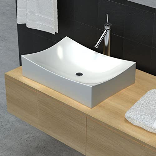 WIFESE Lavandino in Ceramica Porcellana Bianco Lucido Lavabo Da Esterno Lavabo In Ceramica Lavabo Da Bagno Lavabo Da Appoggio Lavandino Bagno Lavatoio Ceramica Lavabo Lavanderia 65,5x39x14 cm