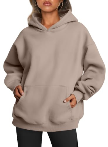 Trendy Queen Womens Hoodies Oversized Sweatshirt Coffee Grey S
