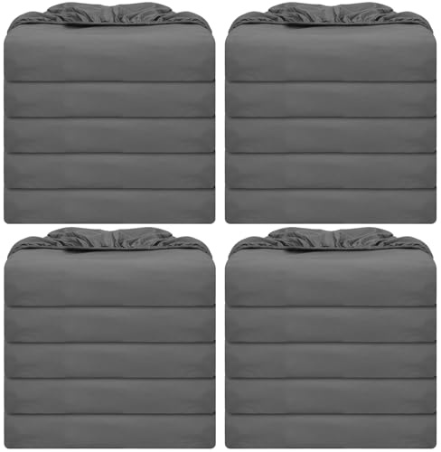 Preboun 20 Pack Fitted Sheets Bulk with Pocket Elastic Corners Comfy Microfiber Fabric Soft Bed Sheet for School Dormitory Home Hotel Hospital Room Massage Table(Twin,Gray)