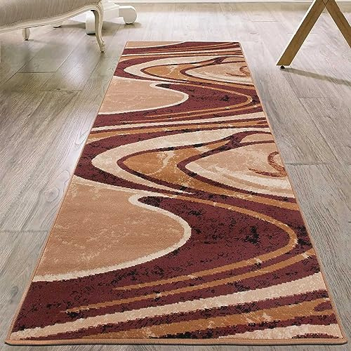 Mazovia Läufer Flur 70x325cm Braun Gestreift 90er-Retro Weich Pflegeleicht | Teppichläufer für Küche Waschküche Schlafzimmer Fußbodenheizungsgeeignet Reinigungsmittelbeständig Kurzflor Verkauf pro Meter