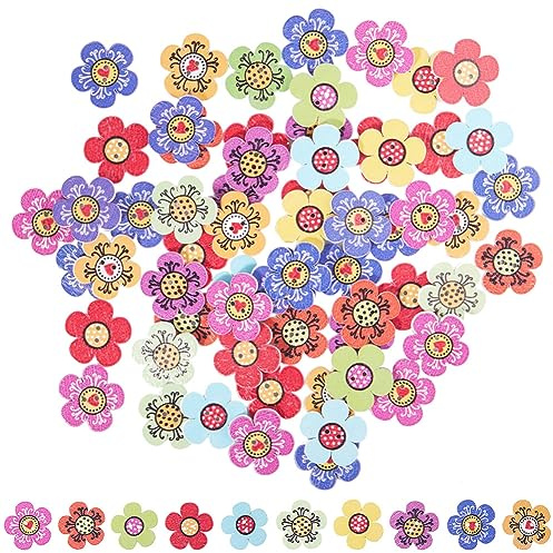 GORGECRAFT 100Stk Elegante Knöpfe Bedruckte Hölzerne Blumenknöpfe Bunte 2-Loch-Pulloverschnallen Dekorative Florale Punkte Herz Scrapbook-Verzierungen Für DIY-Handwerk Scrapbooking Nähen