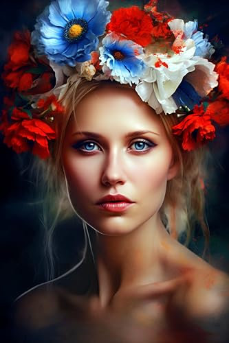 Acryl-Bild 80 x 120 cm: Porträt einer schönen jungen Frau mit Blumen im Haar. (204059168)