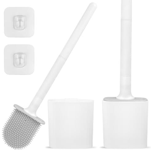 Frevoitna 2 Pezzi Scopino Bagno WC, Spazzola WC Silicone, Spazzolone Bagno WC, Scopettino Bagno, Scovolino Bagno WC, Spazzolino WC con Supporto, Scopino+WC Montaggio a Parete, Scopini per WC Bianco