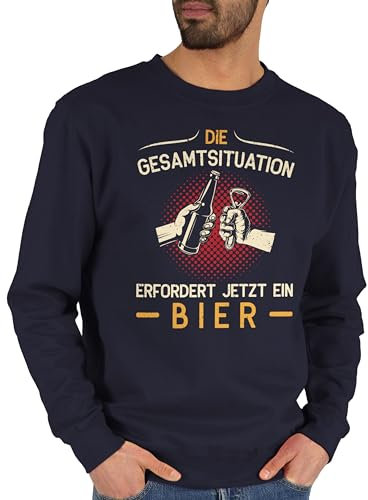 Sweater Pullover Sweatshirt Herren Damen - Party & Alkohol - Die Gesamtsituation erfordert jetzt ein Bier - Geschenk Bierfreunde Vatertag - XS - Dunkelblau - sauf spruch alki sprüche saufen mit