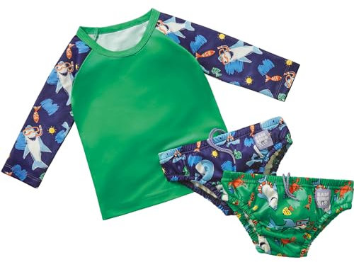 Bambino Mio, revolutionäres wiederverwendbares Schwimm-Set - 2 Schwimmwindeln und 1 Schwimmshirt für Babys und Kleinkinder, Sonnenschutz LSF40+, Meer, (<6 Monate)